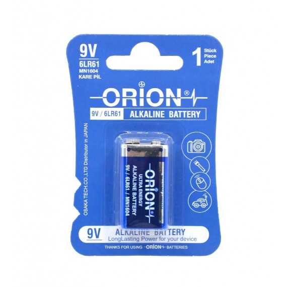 باتری کتابی اوریون (ORION) مدل ALKALINE 9V 6LR61 کارتی