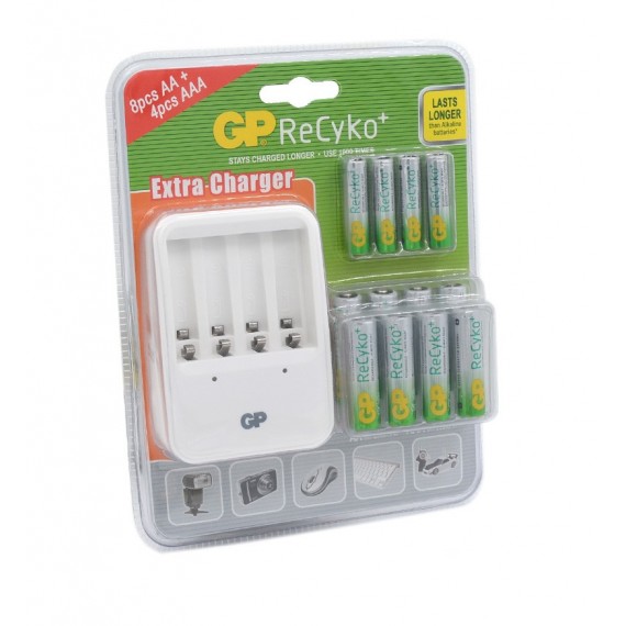 شارژر باتری جی پی (GP PowerBank) مدل PB420 + دوازده باتری شارژی سری ReCyKo