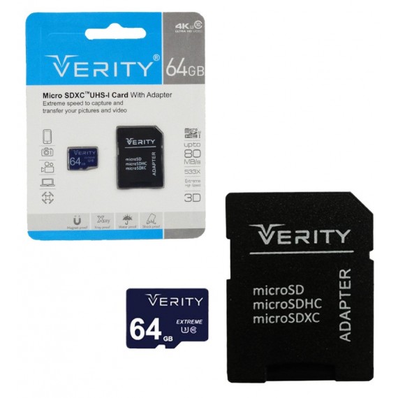 رم موبایل Verity 64GB MicroSDXC UHS-1 80MB/S 533Xخشاب دار