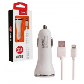 شارژر فندکی 2 پورت + کابل لایتنینگ (LDNIO) مدل DL-C23