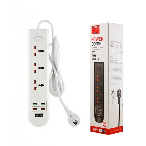 رابط برق 3 خانه + شارژ USB لیتو (LEITU) مدل LS-3