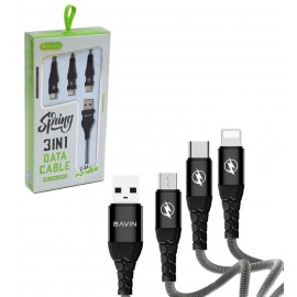 کابل شارژ 3 کاره اندروید و آیفون و تایپ سی باوین (BAVIN) طول 1.2 متر مدل CB-194-3in1