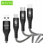 کابل شارژ 3 کاره اندروید و آیفون و تایپ سی باوین (BAVIN) طول 1.2 متر مدل CB-194-3in1