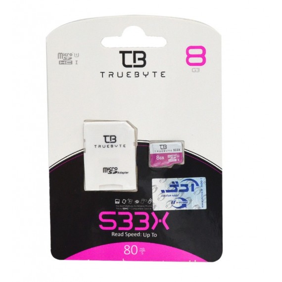 رم موبایل تروبایت (TRUE BYTE) مدل 8GB Micro SD 533X 80MB/S خشاب دار