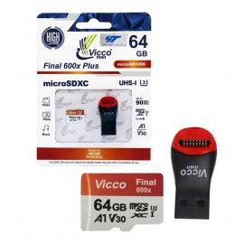 رم موبایل ویکومن (Vicco man) مدل 64GB Micro SD 600XPlus UHS-3 A1 V30 90MB/S + رم ریدر