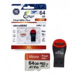 رم موبایل ویکومن (Vicco man) مدل 64GB Micro SD 600XPlus UHS-3 A1 V30 90MB/S + رم ریدر