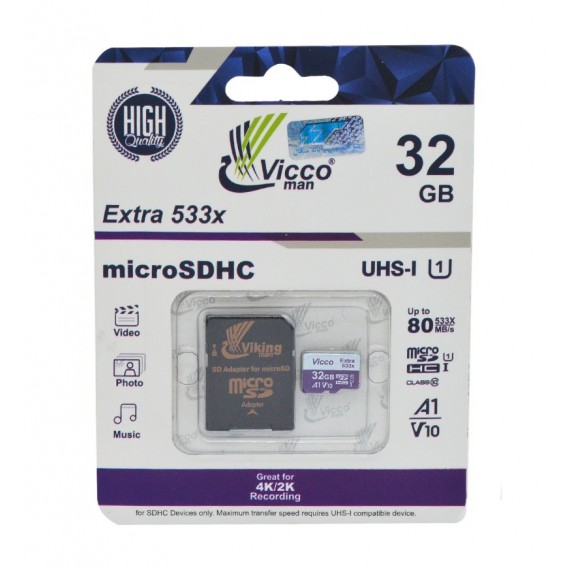 رم موبایل ویکومن (Vicco man) مدل 32GB Micro SD 533X UHS-1 A1-V10 80MB/S خشاب دار