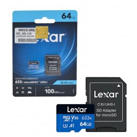 رم موبایل لکسار (LEXAR) مدل 64GB MicroSD U3 A1 V30 633X 100MB/S خشاب دار