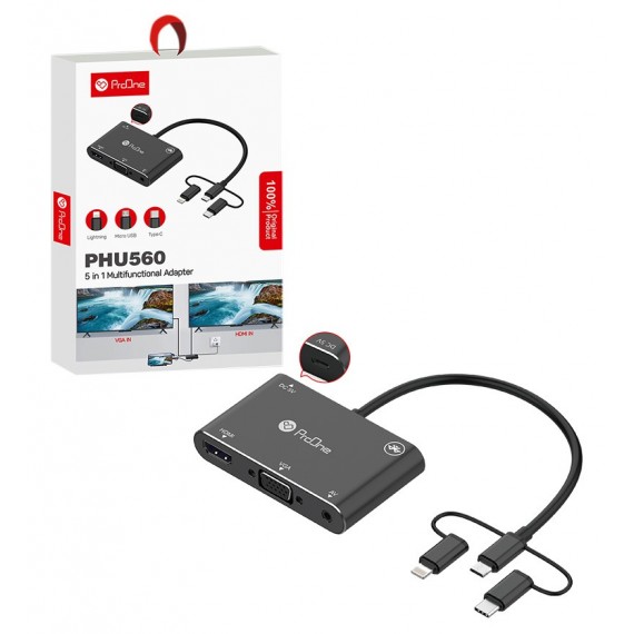 مبدل Type-C, Lightning, Micro-USB به HDMI, VGA پرووان (ProOne) مدل PHU560
