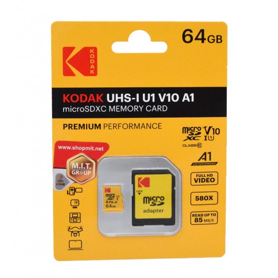 رم موبایل کداک (KODAK) مدل 64GB MicroSD U1 V10 A1 85MB/S 580X خشاب دار