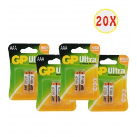 بسته 20 عددی باتری نیم قلمی جی پی (GP) مدل Ultra ALKALINE AAA LR03 (کارتی 2تایی)