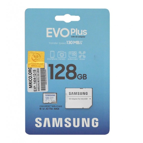 رم موبایل سامسونگ Samsung مدل 128GB MicroSDXC UHS-I U3 A2 V30 Evo Plus خشاب دار