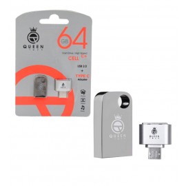 فلش کویین تک (Queen Tech) مدل 64GB + تبدیل (Type-c) OTG