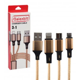 کابل شارژ 3 کاره اندروید و آیفون و تایپ سی گلکس بیت (GALEXBIT) طول 1 متر