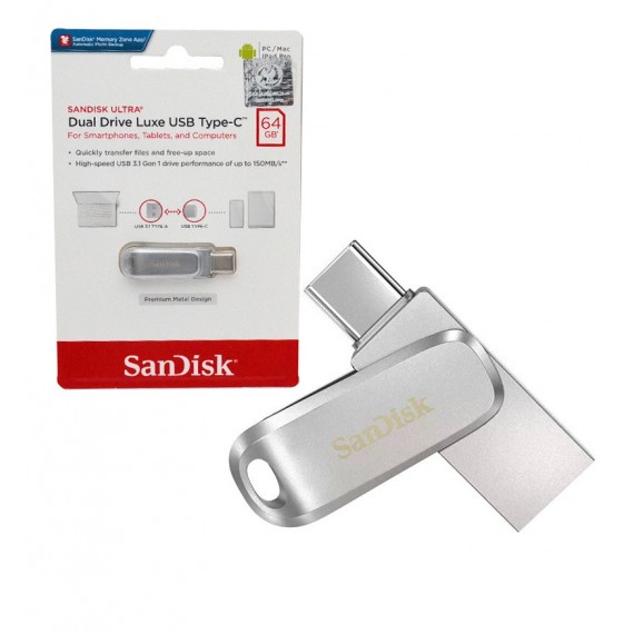 فلش SanDisk مدل 64GB Dual Drive luxe USB3.1 TYPE-C
