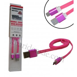 کابل Micro USB فلت شبرنگ دار مدل AF5 صورتی