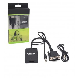 کابل تبدیل VGA به HDMI + کابل AUX و Adaptor گریت (GREAT)