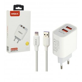 شارژر دیواری 2 پورت + کابل آیفون 1 متر هیسکا (HISKA) مدل H107