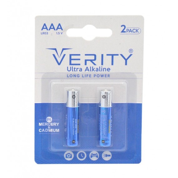 باتری نیم قلمی وریتی (VERITY) مدل ULTRA ALKALINE LR03-U X2 (کارتی 2 تایی)