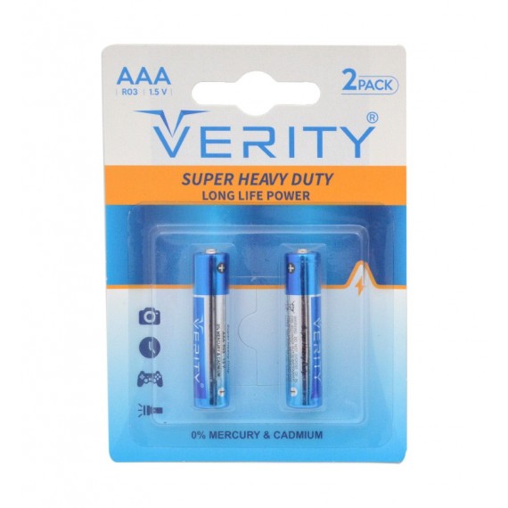 باتری نیم قلمی وریتی (VERITY) مدل SUPER HEAVY DUTY R03-S X2 (کارتی 2 تایی)