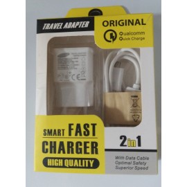 شارژر اندروید Samsung فست شارژ با کابل MicroUSB دو پک زرد و آبی-بدون گارانتی