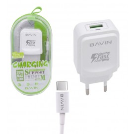 فست شارژر تک پورت + کابل تایپ سی باوین (BAVIN) مدل PC635-Y