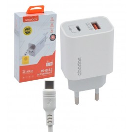 شارژر 2 پورت + کابل تایپ سی ابودوس (ABODOS) مدل AS-CS23KIT