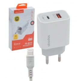 شارژر 2 پورت + کابل آیفون ابودوس (ABODOS) مدل AS-CS23KIT