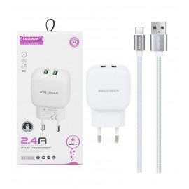 شارژر 2 پورت + کابل اندروید کلومن (Koluman) مدل KC-H505