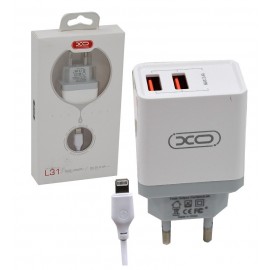 شارژر دیواری 2 پورت + کابل لایتنینگ برند ایکس او (XO) مدل L31
