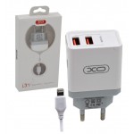 شارژر دیواری 2 پورت + کابل لایتنینگ برند ایکس او (XO) مدل L31