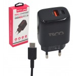 فست شارژر دیواری 2 پورت + کابل تایپ سی تسکو (TSCO) مدل TTC 65