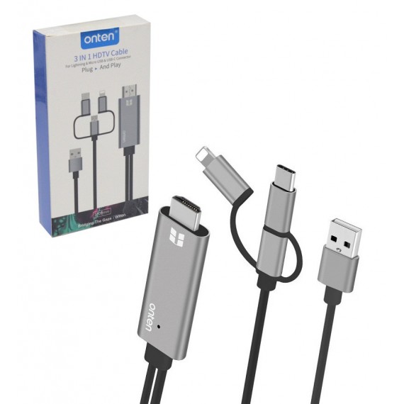 کابل تبدیل HDMI به USB-C / microUSB / Lightning اونتن (ONTEN) مدل OTN-7537A