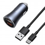 شارژر فندکی 2 پورت + کابل تایپ سی BaseUS مدل CCJDZ-U