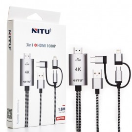 کابل تبدیل HDMI به USB-C / microUSB / LIGHTNING نیتو (NITU) مدل NHI03