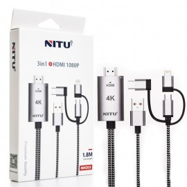 کابل تبدیل HDMI به USB-C / microUSB / LIGHTNING نیتو (NITU) مدل NHI03