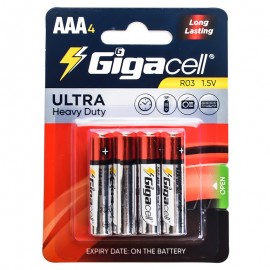 باتری نیم قلمی گیگاسل (Gigacell) مدل Ultra Heavy Duty R03 AAA (کارتی 4 تایی)
