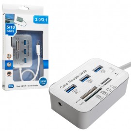 هاب 3 پورت USB 3.0 تایپ سی + رم ریدر چندکاره