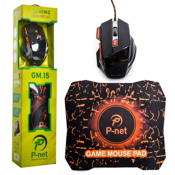 موس گیم سیم دار + پد موس پی نت (P-net) مدل GM.15