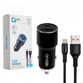 شارژر فندکی 20 وات دو پورت + کابل تایپ سی اکسیژن (OXYGEN) مدل AC-07