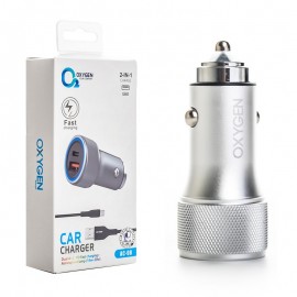 شارژر فندکی 20 وات دو پورت + کابل تایپ سی اکسیژن (OXYGEN) مدل AC-08