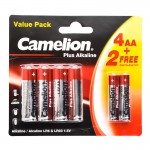پک 4 باتری قلمی + 2 باتری نیم قلمی کملیون (Camelion) مدل Plus Alkaline