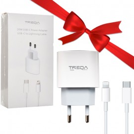 بسته 1+10 فست شارژر 20 وات تک پورت + کابل (Type-C to Lightning) ترکا (TREQA) مدل CH-9025 (یک عدد هدیه)
