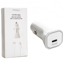 شارژر فندکی تک پورت + کابل (Type-C to Lightning) ترکا (TREQA) 20W مدل CC-8020