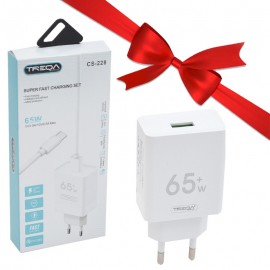 بسته 1+10 فست شارژر دیواری 65 وات و کابل تایپ سی ترکا (TREQA) مدل CS-228 (یک عدد هدیه)