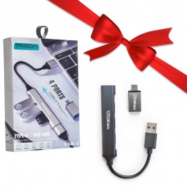 بسته 3+15 هاب 4 پورت USB 3.0 و تبدیل تایپ سی ترکا (TREQA) مدل USB-3 (سه عدد هدیه)