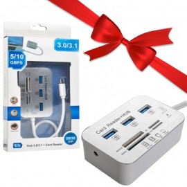 بسته 1+10 هاب 3 پورت USB 3.0 تایپ سی + رم ریدر چندکاره (یک عدد هدیه)