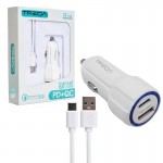 شارژر فندکی 2 پورت + کابل تایپ سی ترکا (TREQA) مدل CC-233