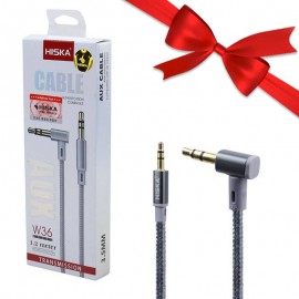 بسته 1+10 کابل 1 به 1 صدا (AUX) سری 90 درجه طول 1.2 متر هیسکا (HISKA) مدل W36 (یک عدد هدیه)