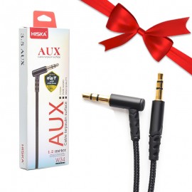 بسته 1+10 کابل 1 به 1 صدا (AUX) سری 90 درجه هیسکا (HISKA) طول 1.2 متر مدل W34 (یک عدد هدیه)